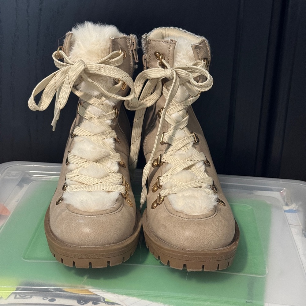 Maurices Tan Fur-Lined Lace-Up Boots